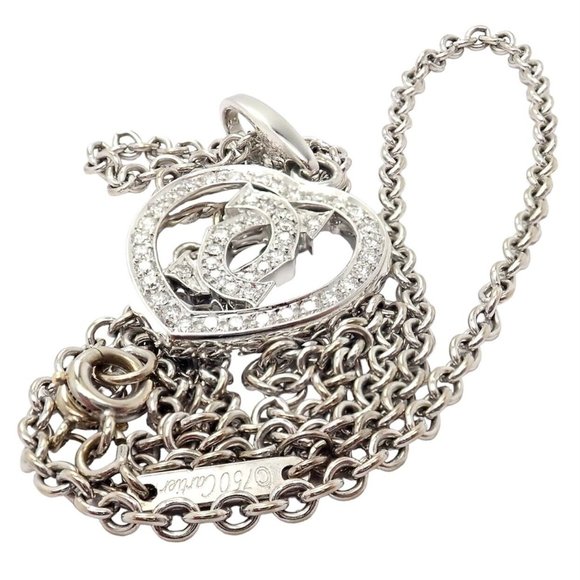 Authentic! Cartier Double C Heart 18k White Gold Diamond Pendant Necklace - Picture 11 of 11